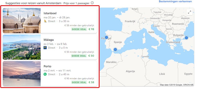 Deals in Google Flights