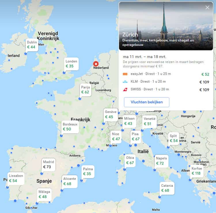 Bestemming op de kaart gevonden? Kies het goedkoopste ticket.
