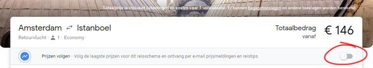 Zet prijzen volgen aan op Google Flights