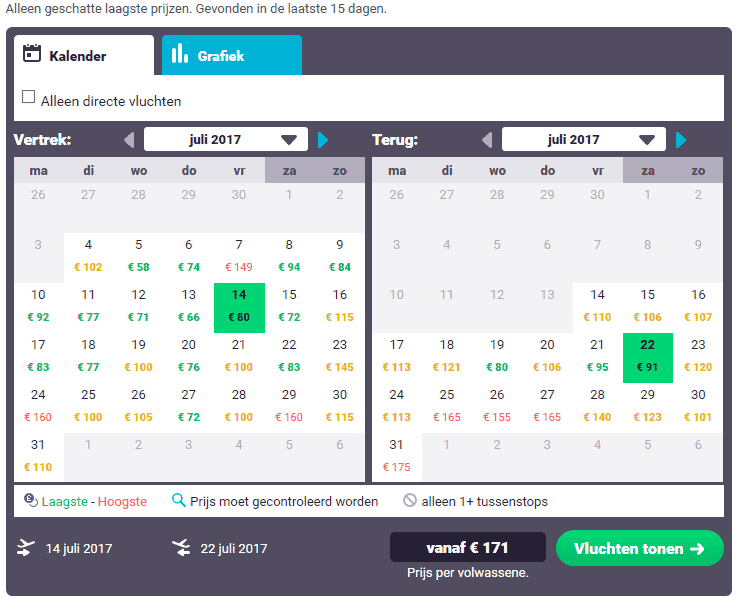 Bestemmingen kalender