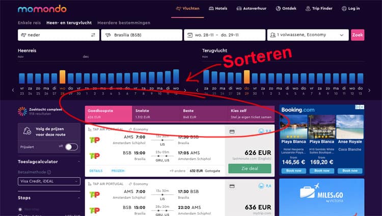 Momondo vluchten sorteren